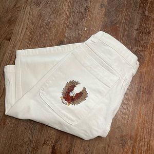 S. K. L.  white relax fit eagle embroidered jean shorts